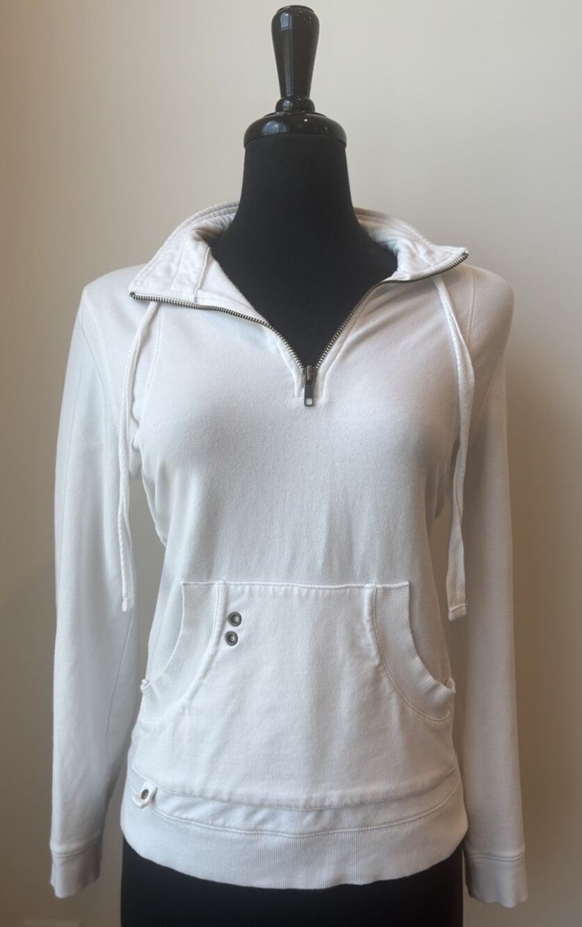 Coldwater Creek White 1/4 Quarter Zip Hooded Top, Women’s Size Small